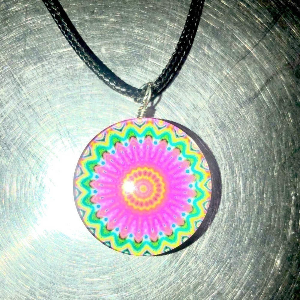 Glass Round Dome Boho Pendant Necklace neon colors